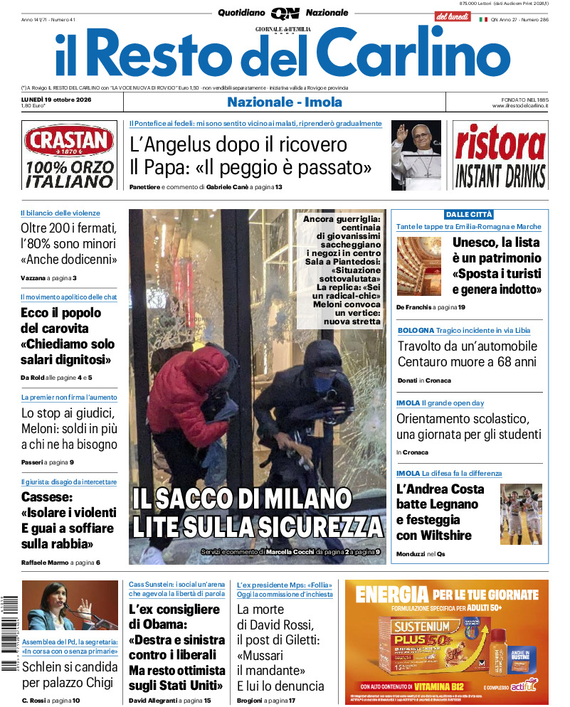 Prima-pagina-il resto del carlino-edizione-di-oggi-20261019